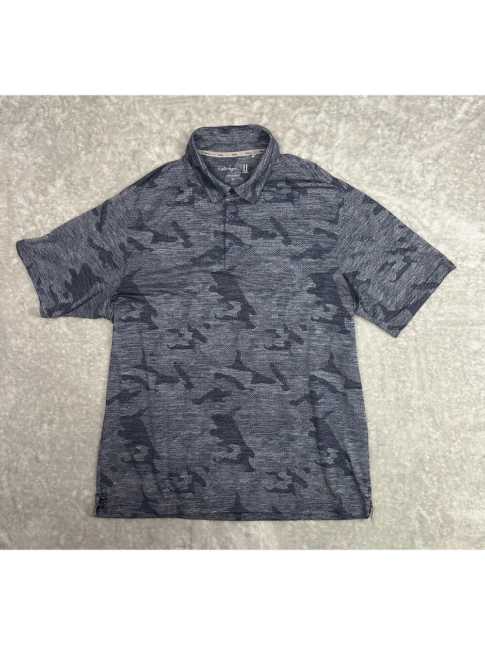 Walter Hagen Mens XL Blue Camo Golf Polo Shirt Short Sleeve Textured Knit
